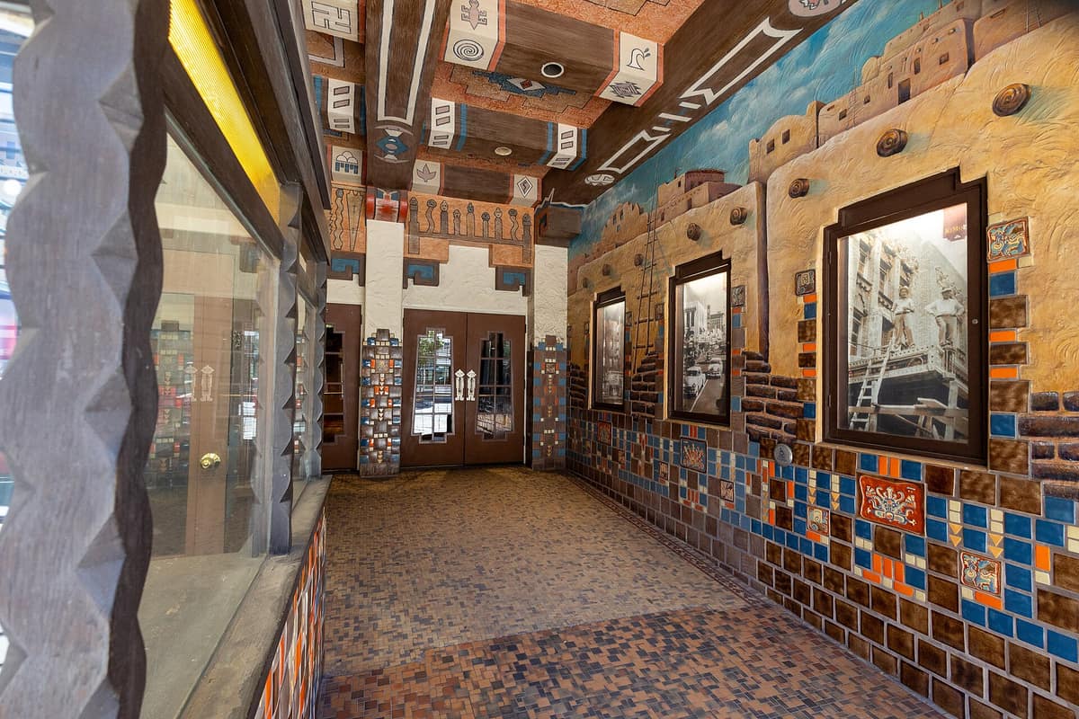 The painted entrance passage of the KiMo Theatre