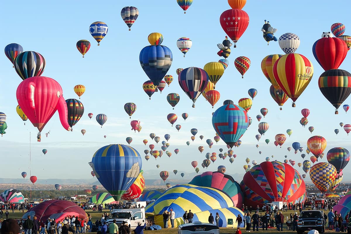 A mass ascension of hot-air balloons at the Albuquerque International Balloon Fiesta
