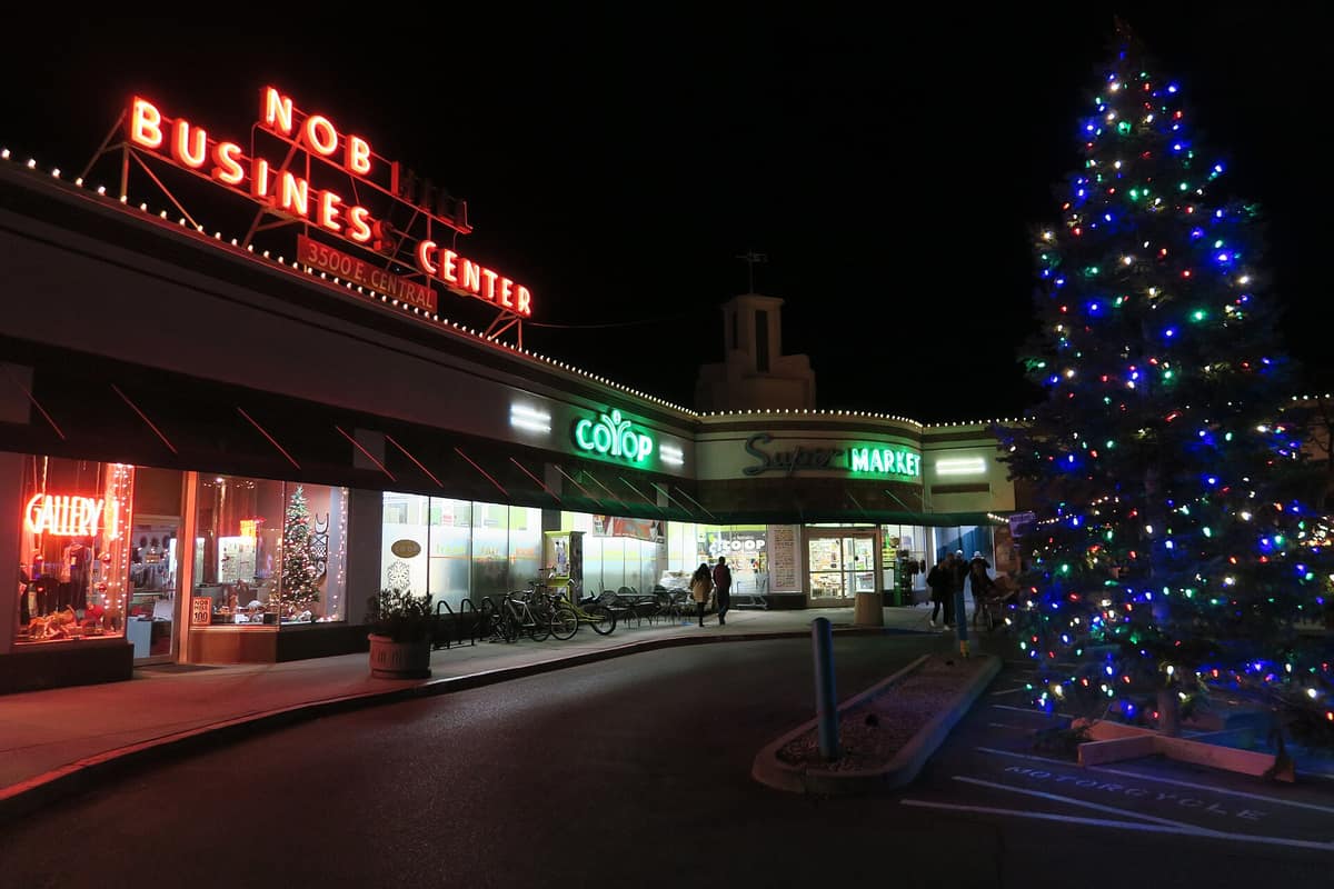 The Nob Hill Business Center at night