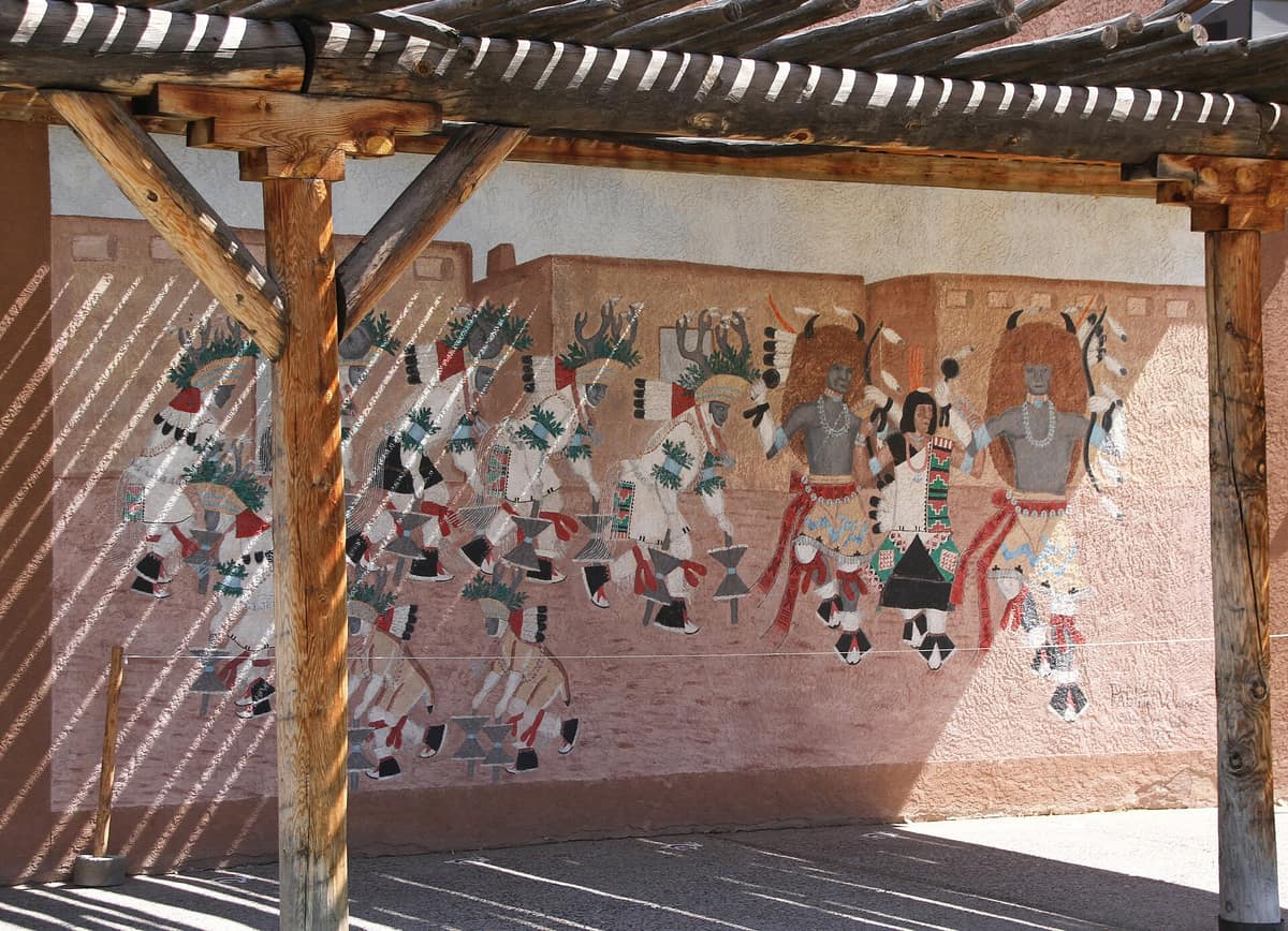A mural of dancers at the Indian Pueblo Cultural Center
